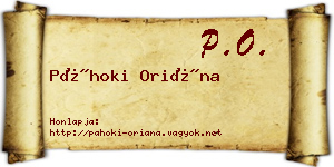 Páhoki Oriána névjegykártya